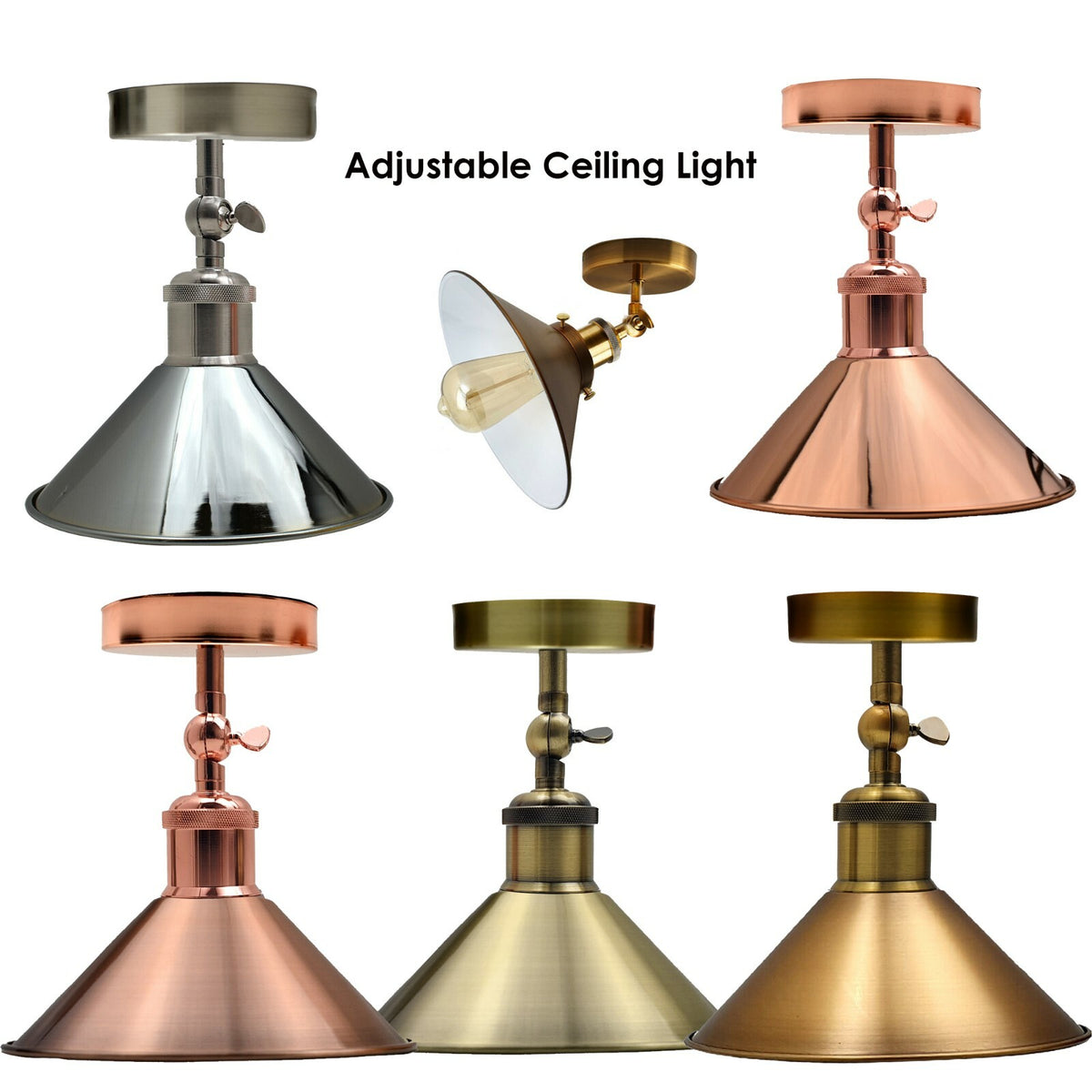 Adjustable Semi Flush Light with Switch – Wall or Ceiling, E27, with Shade