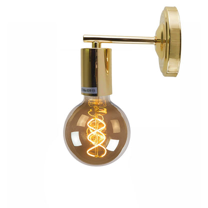 Short Arm Wall Light – 7 Finishes, E27 - Yellow Brass, Round Rose, G80 LED Bulb 4W