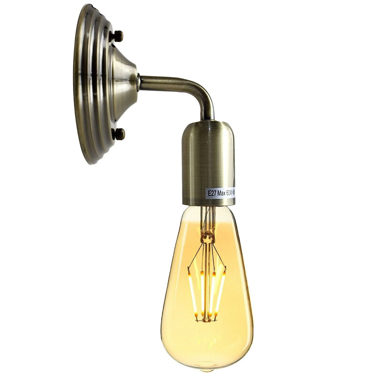 Short Arm Wall Light Holder – 8 Finishes, E27 - Green Brass, No Shade 140 mm Rose, Without Bulb
