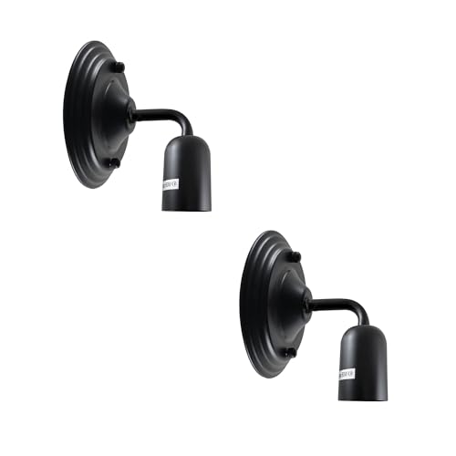 Short Arm Wall Light Holder – 8 Finishes, E27 - Matt Black, No Shade Pack of 2, Without Bulb