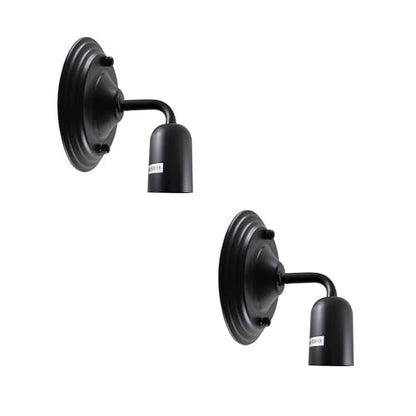 Short Arm Wall Light Holder – 8 Finishes, E27 - Matt Black, No Shade Pack of 2, Without Bulb