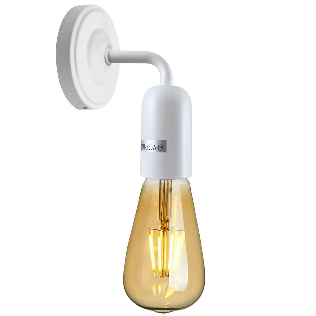 Short Arm Wall Light Holder – 8 Finishes, E27 - White, No Shade 108 mm Rose, Without Bulb