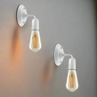Short Arm Wall Light Holder – 8 Finishes, E27 - White, No Shade Pack of 2, ST64 Bulb