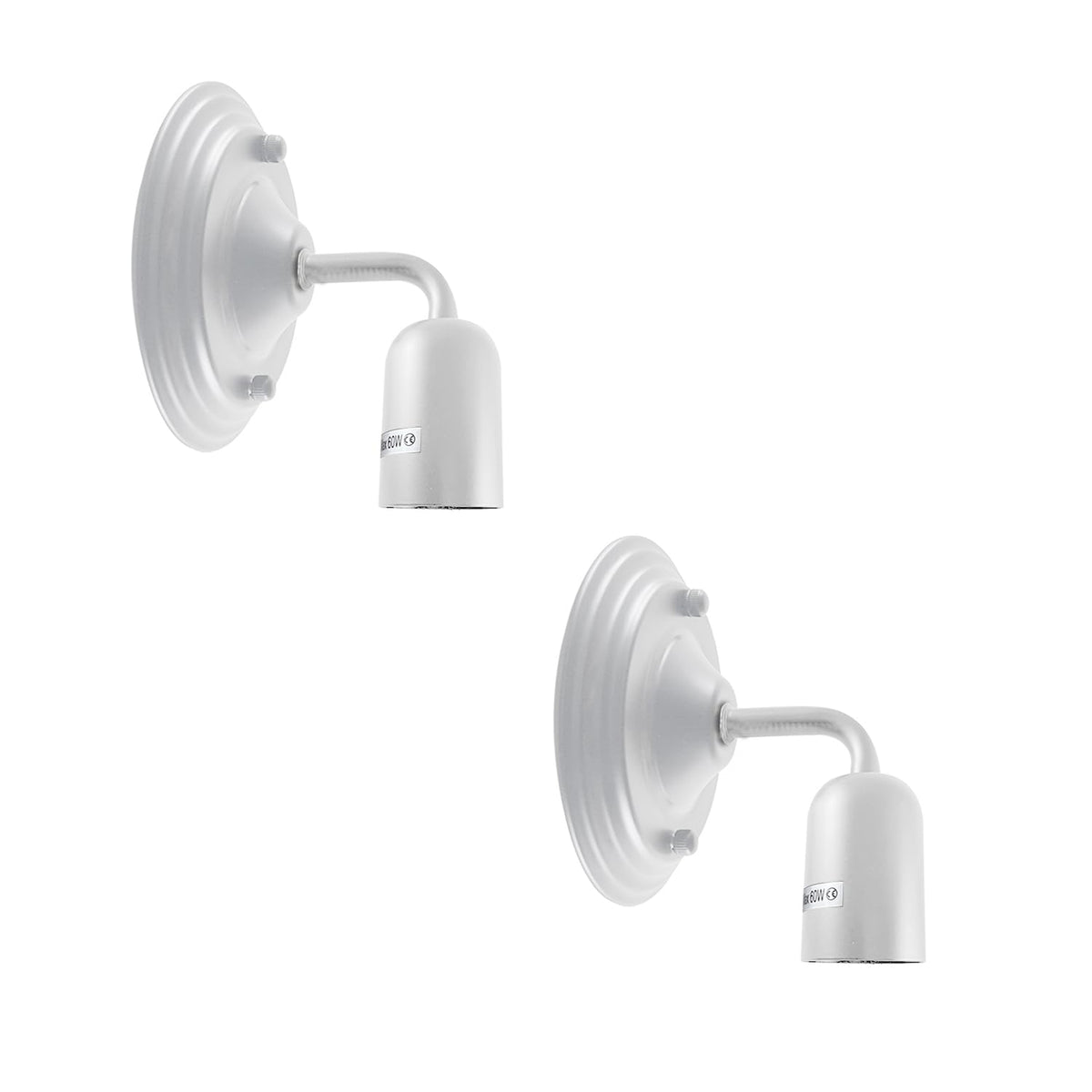 Short Arm Wall Light Holder – 8 Finishes, E27 - White, No Shade Pack of 2, Without Bulb
