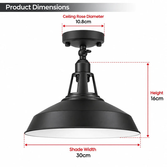 Short Arm Wall or Ceiling Light with Shade – Black, White, E27 - photo 2