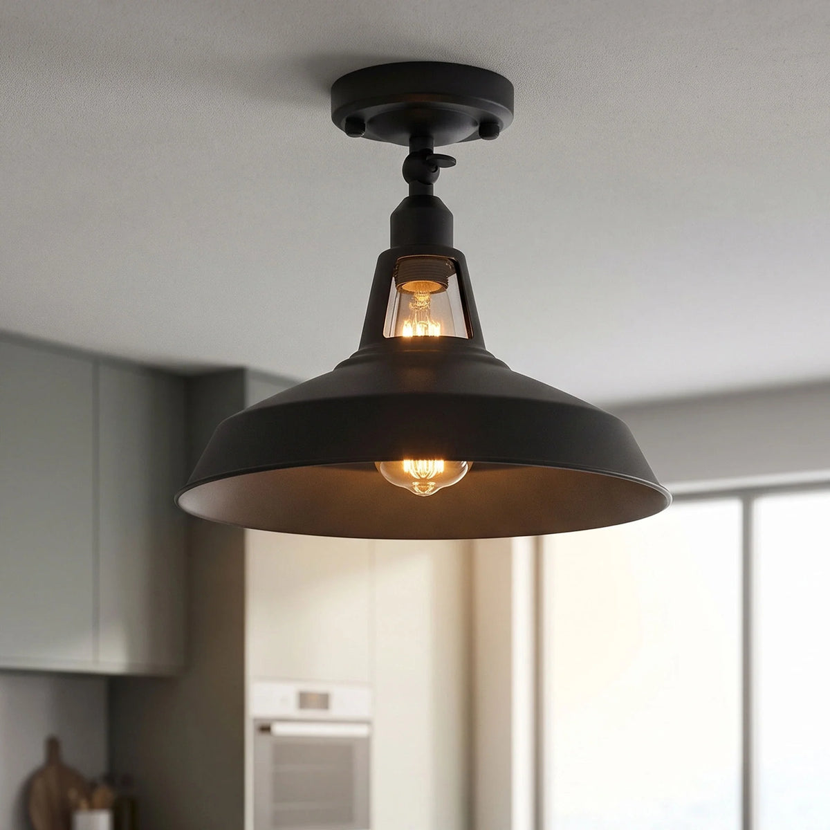 Short Arm Wall or Ceiling Light with Shade – Black, White, E27 - Black, Barn Slotted 30 cm Black 108 mm Rose, Without Bulb