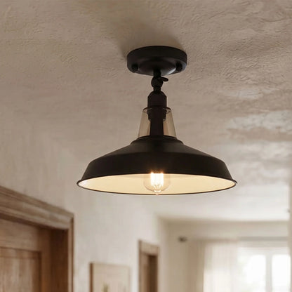 Short Arm Wall or Ceiling Light with Shade – Black, White, E27 - Black, Barn Slotted 30 cm Black & White Inner 108 mm Rose, Without Bulb