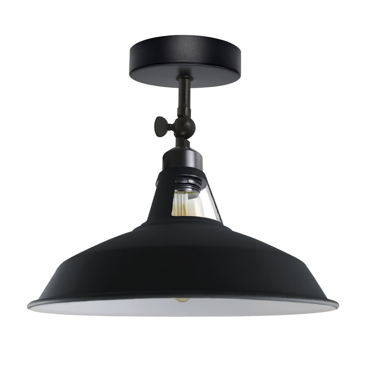 Short Arm Wall or Ceiling Light with Shade – Black, White, E27 - Black, Barn Slotted 30 cm Black & White Inner, Without Bulb