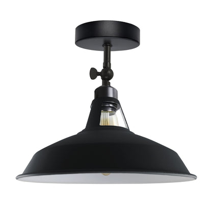 Short Arm Wall or Ceiling Light with Shade – Black, White, E27 - Black, Barn Slotted 30 cm Black & White Inner, Without Bulb