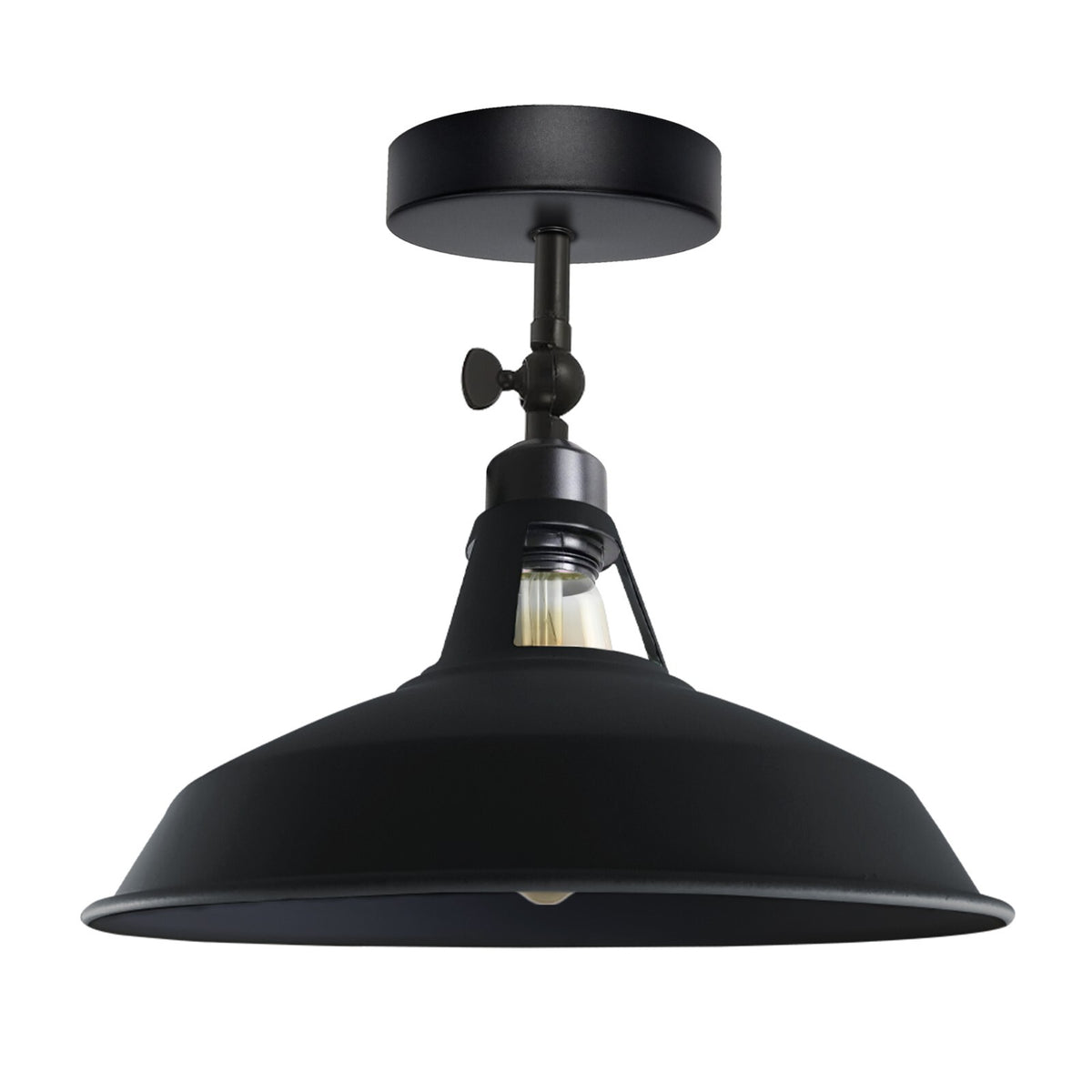 Short Arm Wall or Ceiling Light with Shade – Black, White, E27 - Black, Barn Slotted 30 cm Black, Without Bulb