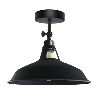 Short Arm Wall or Ceiling Light with Shade – Black, White, E27 - Black, Barn Slotted 30 cm Black, Without Bulb