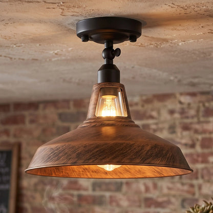 Short Arm Wall or Ceiling Light with Shade – Black, White, E27 - Black, Barn Slotted 30 cm Brushed Copper, Without Bulb