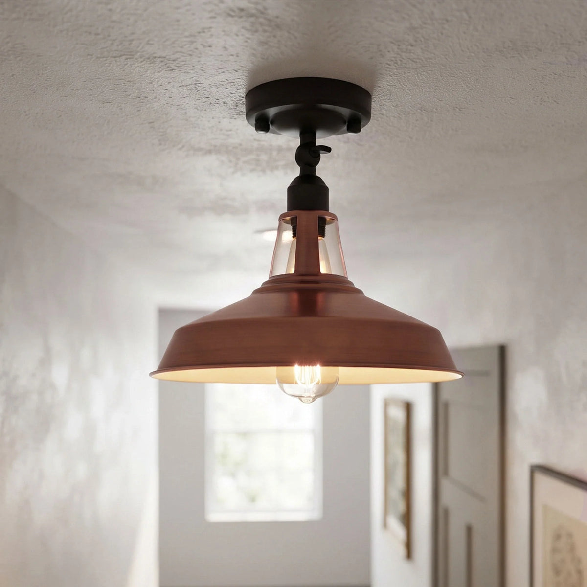 Short Arm Wall or Ceiling Light with Shade – Black, White, E27 - Black, Barn Slotted 30 cm Copper, Without Bulb
