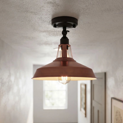 Short Arm Wall or Ceiling Light with Shade – Black, White, E27 - Black, Barn Slotted 30 cm Copper, Without Bulb