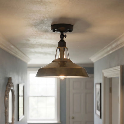 Short Arm Wall or Ceiling Light with Shade – Black, White, E27 - Black, Barn Slotted 30 cm Green Brass, Without Bulb