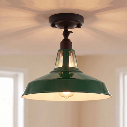 Short Arm Wall or Ceiling Light with Shade – Black, White, E27 - Black, Barn Slotted 30 cm Green, Without Bulb