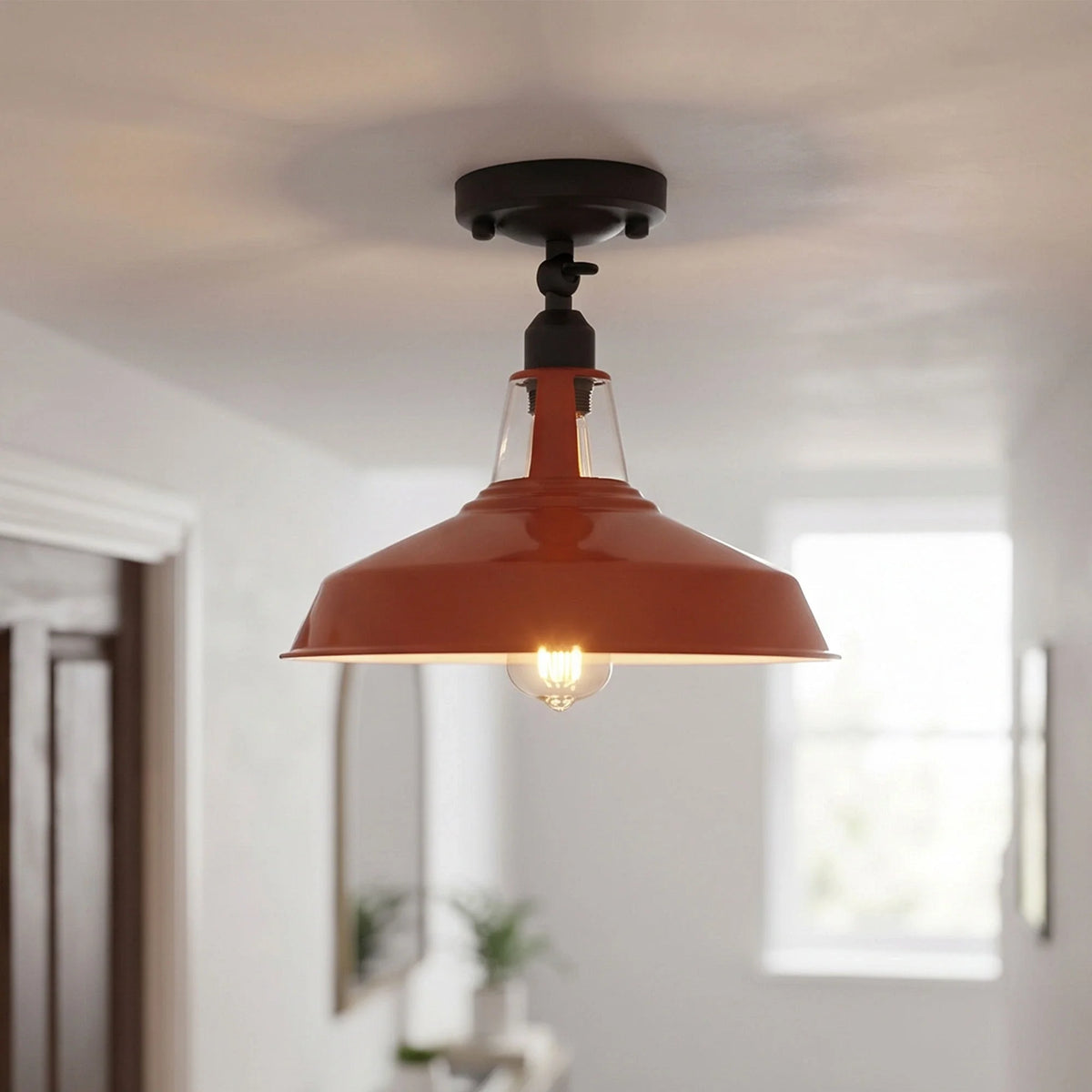 Short Arm Wall or Ceiling Light with Shade – Black, White, E27 - Black, Barn Slotted 30 cm Orange, Without Bulb