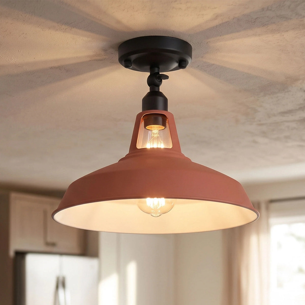 Short Arm Wall or Ceiling Light with Shade – Black, White, E27 - Black, Barn Slotted 30 cm Pink, Without Bulb