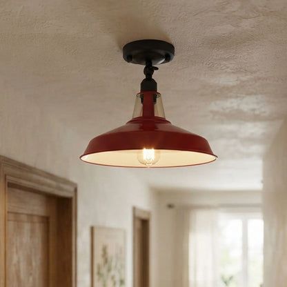 Short Arm Wall or Ceiling Light with Shade – Black, White, E27 - Black, Barn Slotted 30 cm Red, Without Bulb