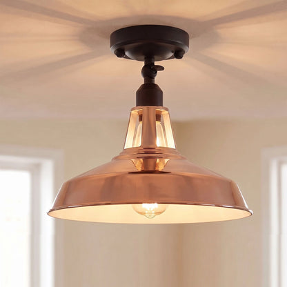 Short Arm Wall or Ceiling Light with Shade – Black, White, E27 - Black, Barn Slotted 30 cm Rose Gold, Without Bulb