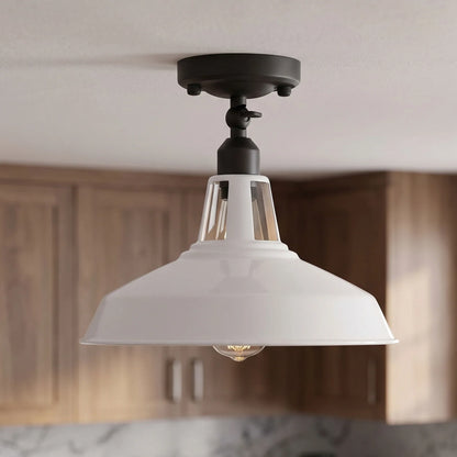 Short Arm Wall or Ceiling Light with Shade – Black, White, E27 - Black, Barn Slotted 30 cm White, Without Bulb