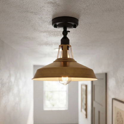 Short Arm Wall or Ceiling Light with Shade – Black, White, E27 - Black, Barn Slotted 30 cm Yellow Brass, Without Bulb