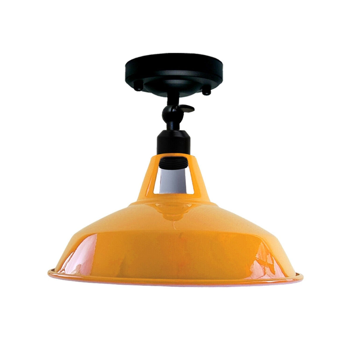 Short Arm Wall or Ceiling Light with Shade – Black, White, E27 - Black, Barn Slotted 30 cm Yellow, ST64 LED Bulb 4W