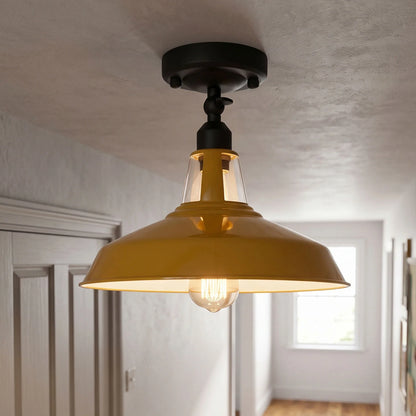 Short Arm Wall or Ceiling Light with Shade – Black, White, E27 - Black, Barn Slotted 30 cm Yellow, Without Bulb