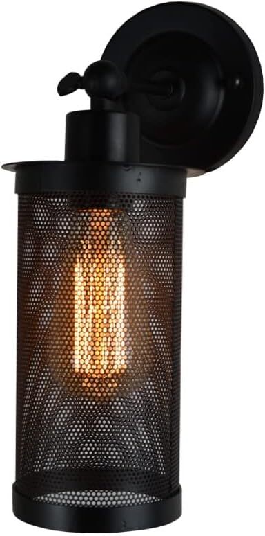 Short Arm Wall or Ceiling Light with Shade – Black, White, E27 - Black, Barrel Cage Black 108 mm Rose, Without Bulb