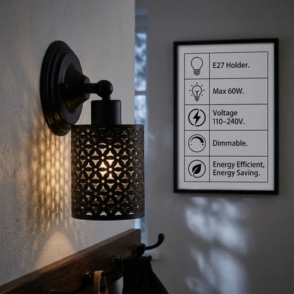 Short Arm Wall or Ceiling Light with Shade – Black, White, E27 - Black, Barrel Cage Style 2 Black 140 mm Rose, Without Bulb