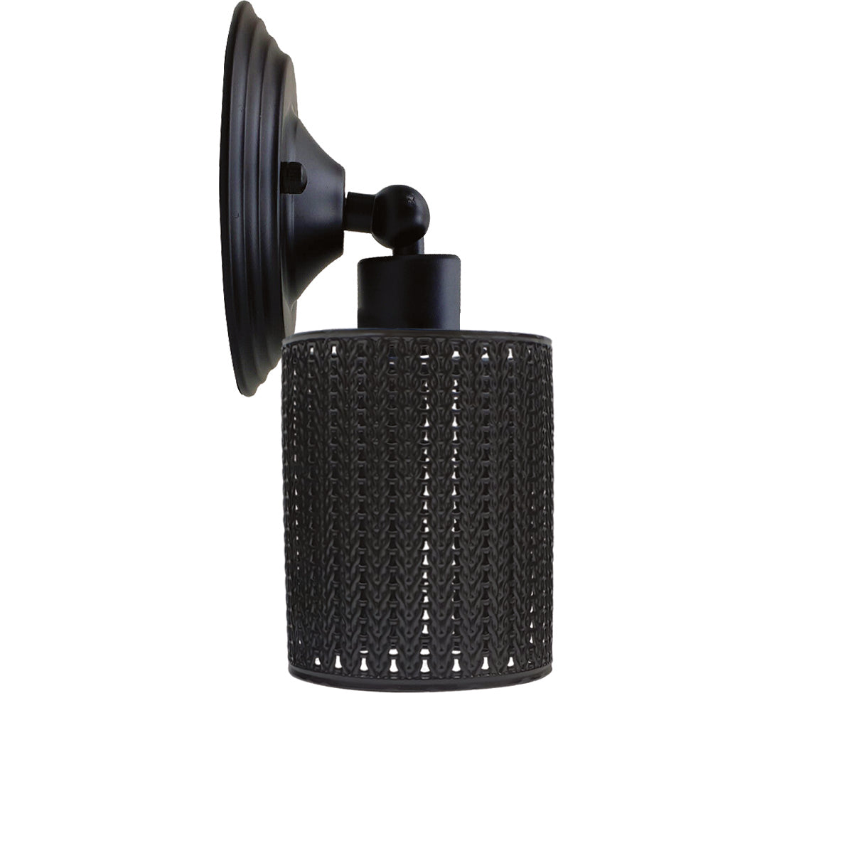 Short Arm Wall or Ceiling Light with Shade – Black, White, E27 - Black, Barrel Cage Style 3 Black 140 mm Rose, Without Bulb