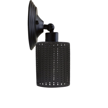 Short Arm Wall or Ceiling Light with Shade – Black, White, E27 - Black, Barrel Cage Style 3 Black 140 mm Rose, Without Bulb