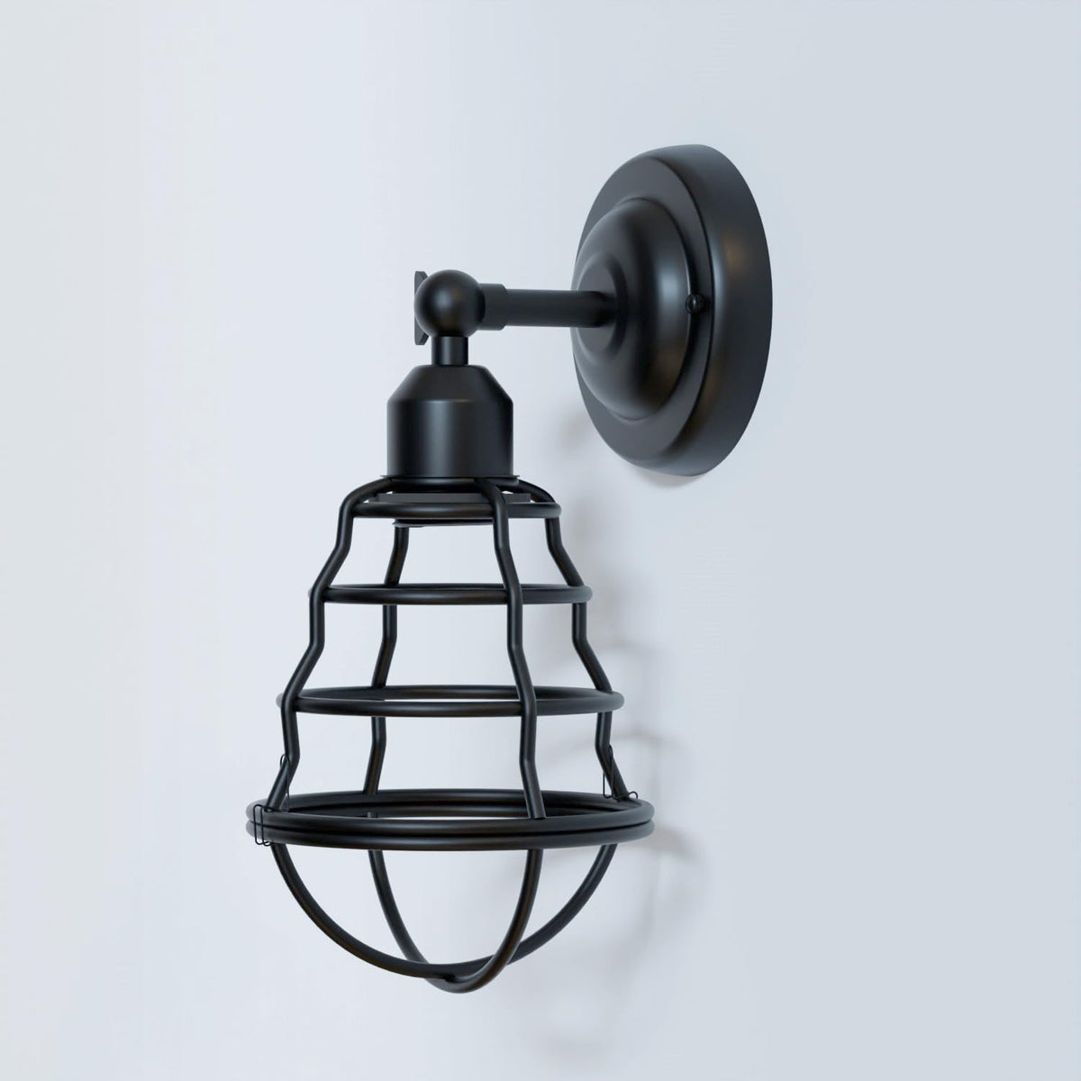 Short Arm Wall or Ceiling Light with Shade – Black, White, E27 - Black, Cage Black 108 mm Rose, Without Bulb
