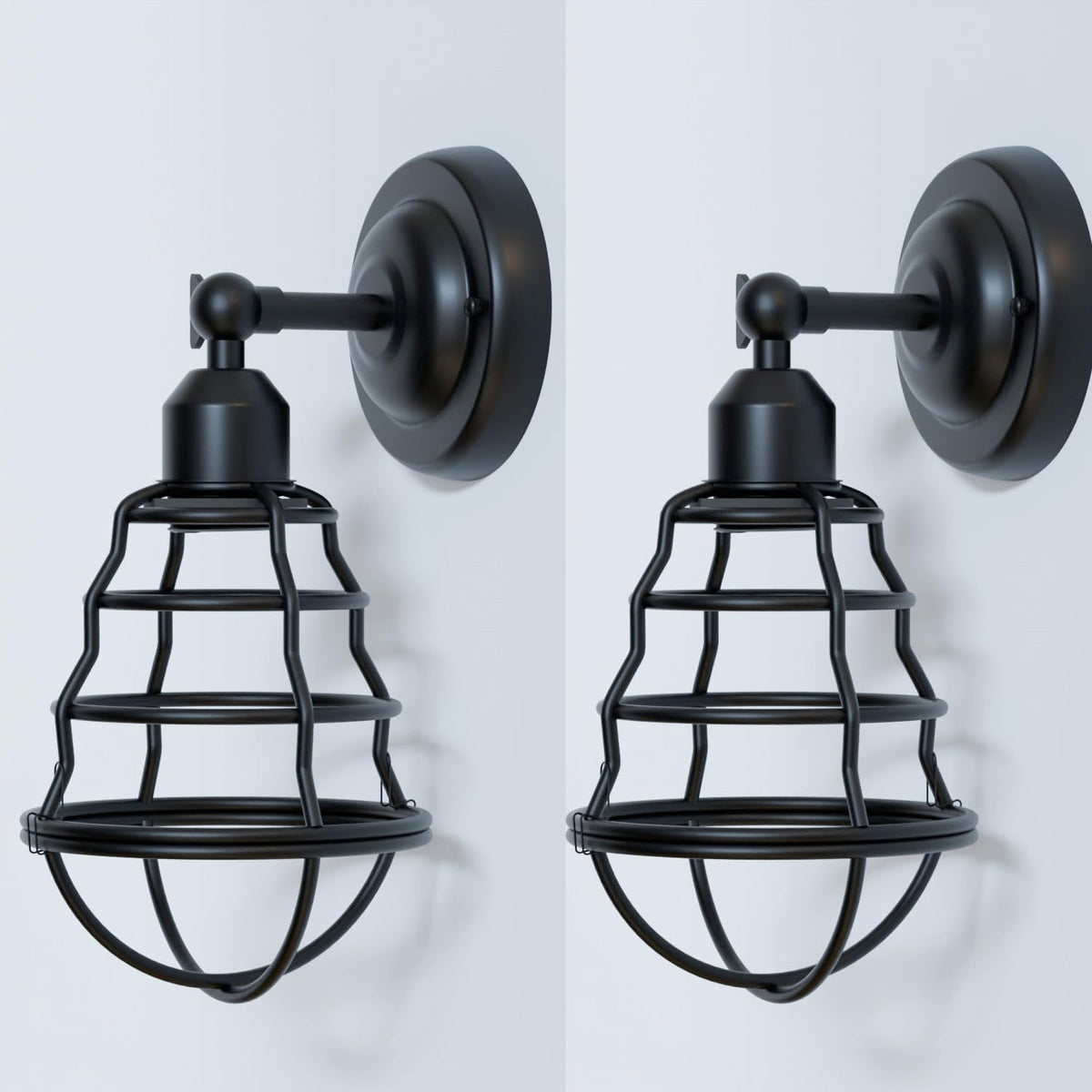 Short Arm Wall or Ceiling Light with Shade – Black, White, E27 - Black, Cage Black Pack of 2, Without Bulb
