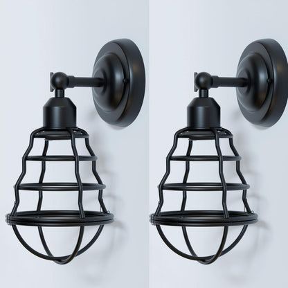 Short Arm Wall or Ceiling Light with Shade – Black, White, E27 - Black, Cage Black Pack of 2, Without Bulb