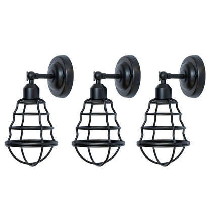 Short Arm Wall or Ceiling Light with Shade – Black, White, E27 - Black, Cage Black Pack of 3, Without Bulb