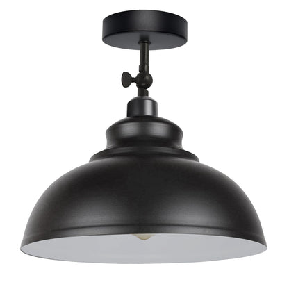 Short Arm Wall or Ceiling Light with Shade – Black, White, E27 - Black, Curvy 29 cm Black & White Inner, Without Bulb