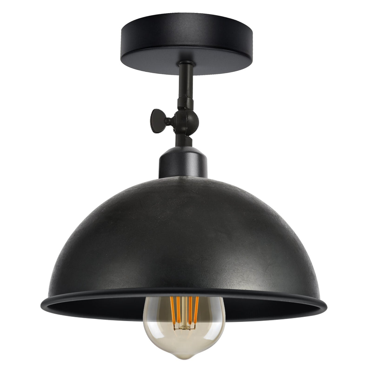 Short Arm Wall or Ceiling Light with Shade – Black, White, E27 - Black, Dome 21 cm Black, Without Bulb