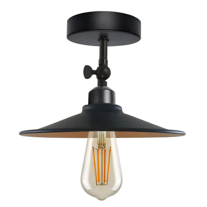 Short Arm Wall or Ceiling Light with Shade – Black, White, E27 - Black, Flat Black & Gold, Without Bulb