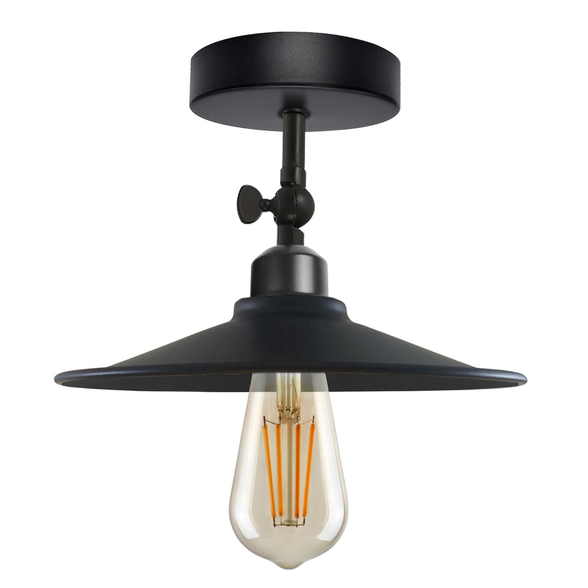 Short Arm Wall or Ceiling Light with Shade – Black, White, E27 - Black, Flat Black, Without Bulb