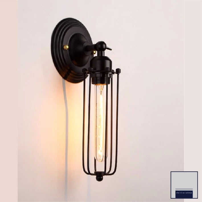 Short Arm Wall or Ceiling Light with Shade – Black, White, E27 - Black, Long Cage Black 108 mm Rose, Without Bulb