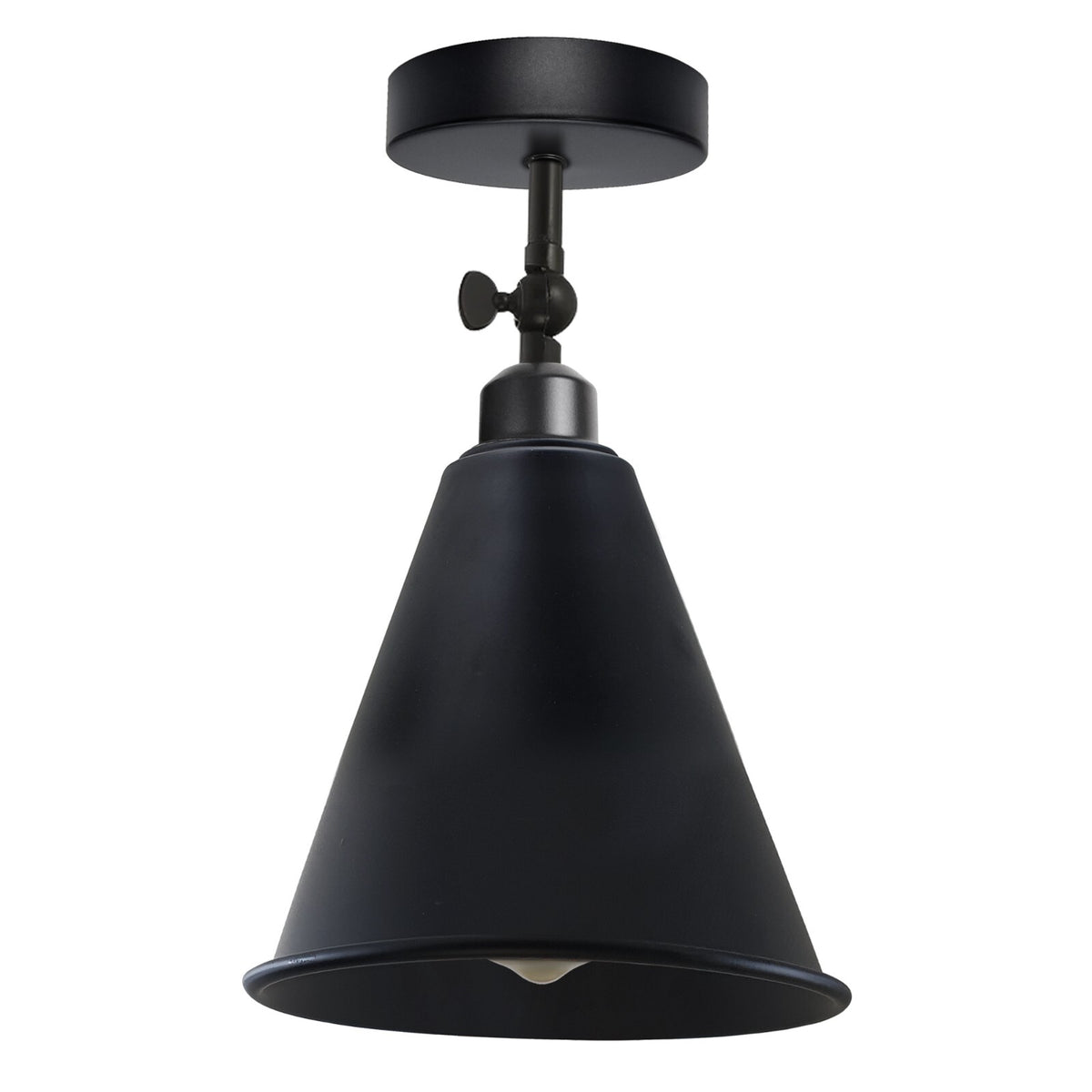 Short Arm Wall or Ceiling Light with Shade – Black, White, E27 - Black, Long Cone 18 cm Black, Without Bulb