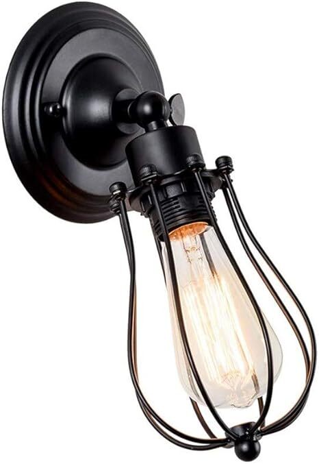 Short Arm Wall or Ceiling Light with Shade – Black, White, E27 - Black, Round Cage Black 108 mm Rose, Without Bulb