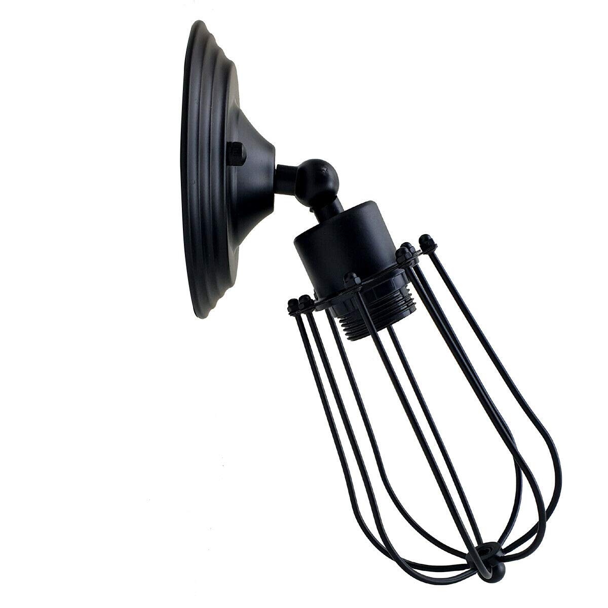 Short Arm Wall or Ceiling Light with Shade – Black, White, E27 - Black, Round Cage Black 140 mm Rose, Without Bulb