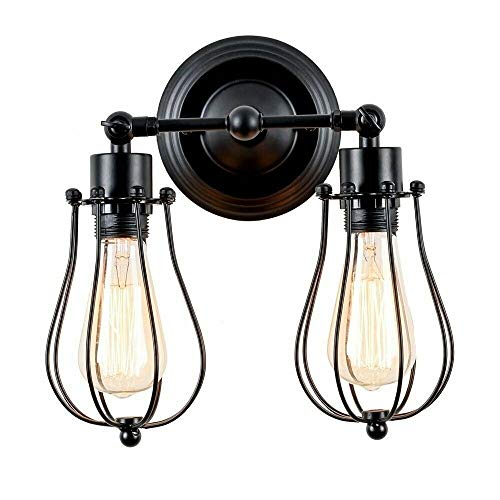 Short Arm Wall or Ceiling Light with Shade – Black, White, E27 - Black, Round Cage Black, Without Bulb