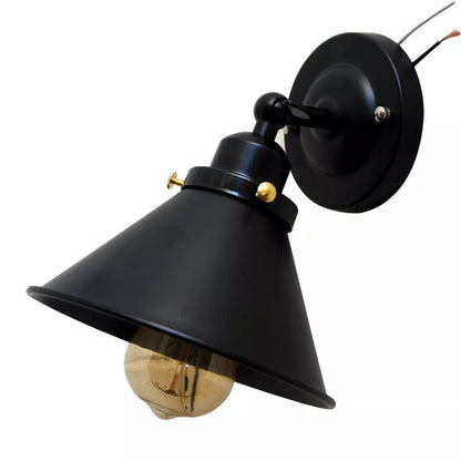 Short Arm Wall or Ceiling Light with Shade – Black, White, E27 - Black, Small Cone 18 cm Black 108 mm Rose Shade Ring, Without Bulb