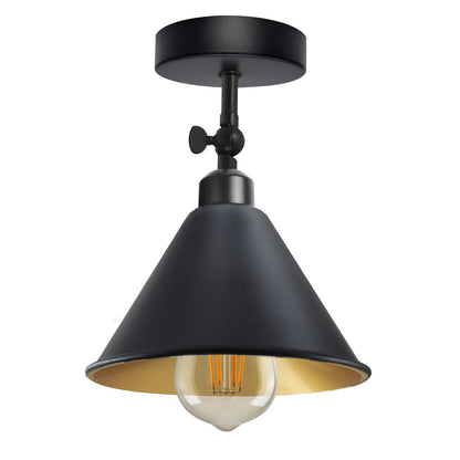 Short Arm Wall or Ceiling Light with Shade – Black, White, E27 - Black, Small Cone 18 cm Black & Gold, Without Bulb