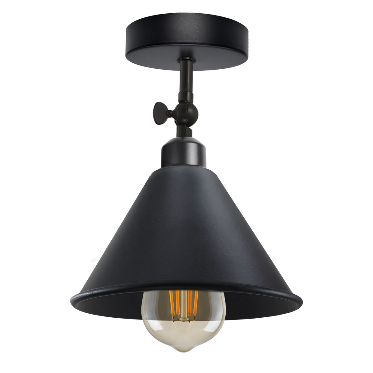 Short Arm Wall or Ceiling Light with Shade – Black, White, E27 - Black, Small Cone 18 cm Black, Without Bulb