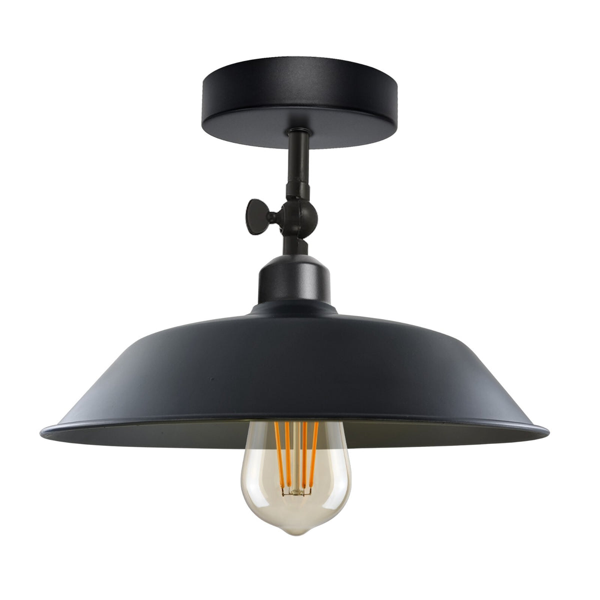 Short Arm Wall or Ceiling Light with Shade – Black, White, E27 - Black, Top 26 cm Black, Without Bulb