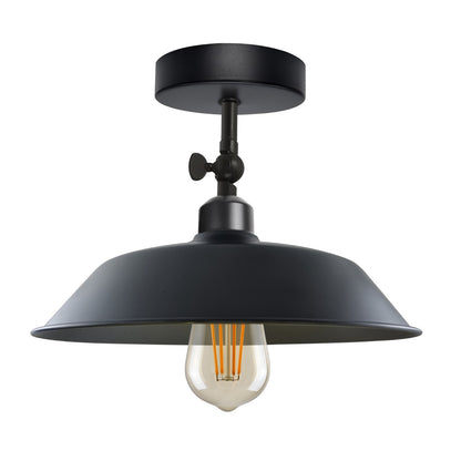 Short Arm Wall or Ceiling Light with Shade – Black, White, E27 - Black, Top 26 cm Black, Without Bulb